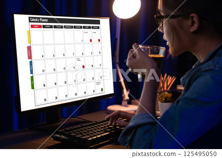 Calendar on computer software application for brisk schedule planning Calendar on computer software application for brisk schedule planning 125495050