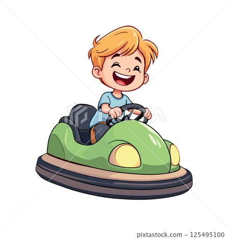 Vsai happy boy driving bumper car in amusement park 125495100