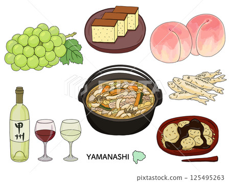 Yamanashi gourmet line drawing illustration set Yamanashi gourmet line drawing illustration set 125495263