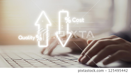 Cost reduction, cost saving concept shown by digital graphic EIDE overlays 125495442