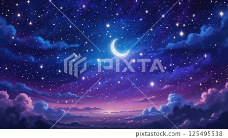 雲層後面可見的星空與月亮，夜景 125495538