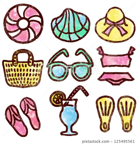 夏季飾品和雜貨水彩風格 125495561