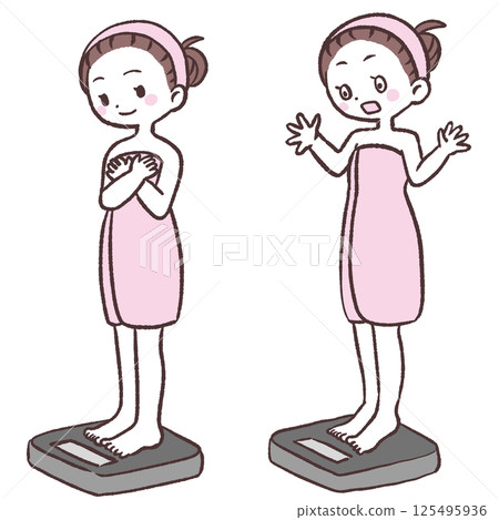 Weight scale girl illustration set 125495936