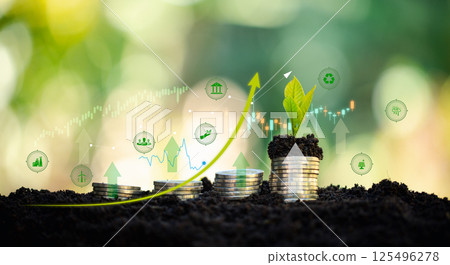 Green bonds are facilitating transition in ESG-focused businesses by driving investments through banks, supporting sustainable economy and strong financial growth. green, bond, bank, business. 125496278