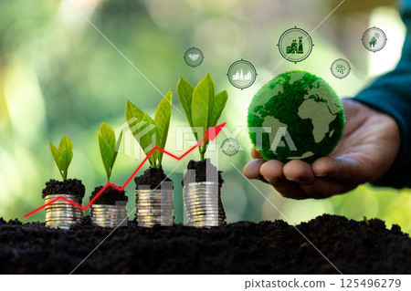 Green finance icon symbolizes business growth, driving economic development and financial prosperity as economy continues to grow and generate more money. 125496279