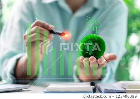Carbon credits are essential in helping businesses adopt sustainable energy technologies, supporting global effort to protect environment and create an eco-friendly economy in face of climate change. 125496389