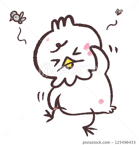 Illustration of a white bird being bitten by an insect 125496433