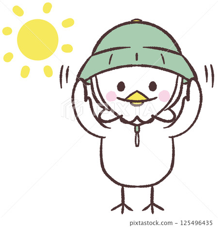 一隻戴著帽子遮擋陽光的白鳥的插圖 一隻戴著帽子遮擋陽光的白鳥的插圖 125496435