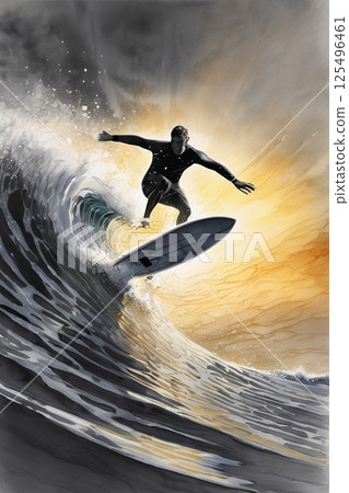 Young people enjoying the ocean sport of surfing 125496461