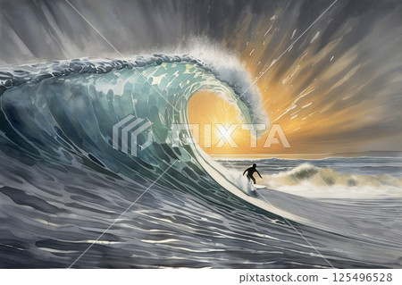 Young people enjoying the ocean sport of surfing 125496528