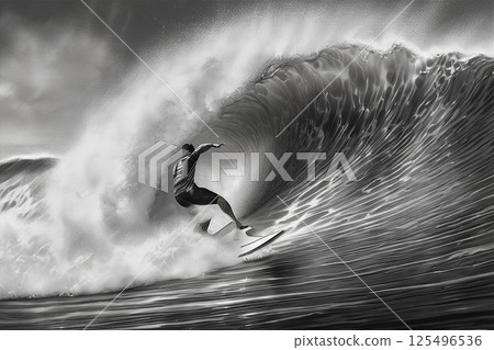 Young people enjoying the ocean sport of surfing 125496536