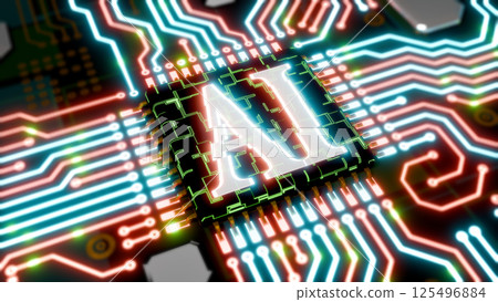 Image of AI chip and electronic circuit board Image of AI chip and electronic circuit board 125496884