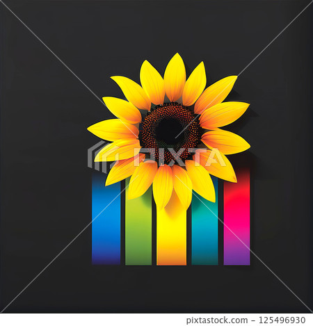 An illustration of a sunflower shining in rainbow colors 125496930