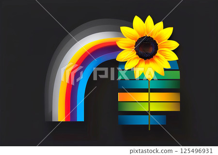 An illustration of a sunflower shining in rainbow colors 125496931