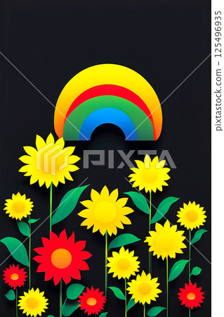 An illustration of a sunflower shining in rainbow colors 125496935
