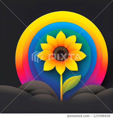 An illustration of a sunflower shining in rainbow colors 125496936