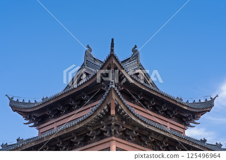 中式亭台樓閣的仰望視角 中式亭台樓閣的仰望視角 125496964