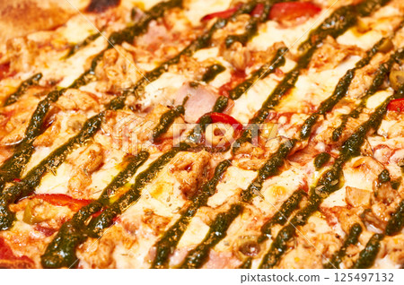 Fresh pizza close-up. Fast food. Close-up 125497132