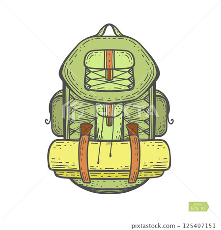 Camping backpack .Rucksack .Equipment for hiking, travel. 125497151