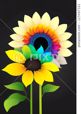 An illustration of a sunflower shining in rainbow colors 125497181