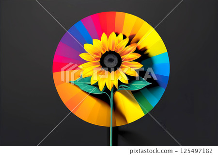 An illustration of a sunflower shining in rainbow colors 125497182