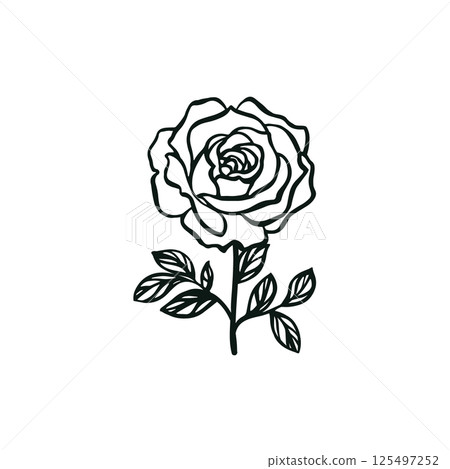 Black and white rose silhouette on a white background. Black and white rose silhouette on a white background. 125497252