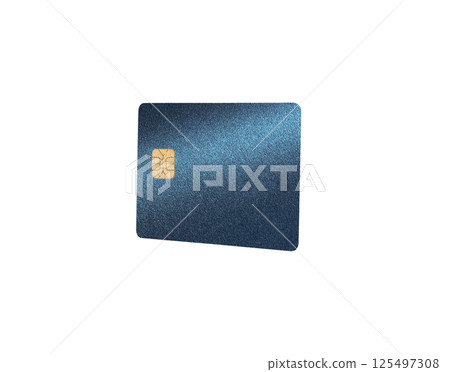 Card levitating in glossy tilt view. Blue plastic bankcard in front perspective for smart electronic 125497308