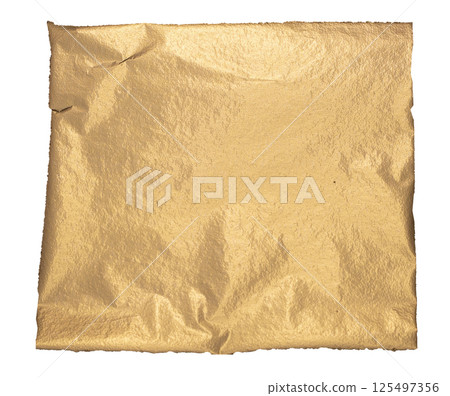 Gold square frame with crumpled foil texture and polished surface. Wrinkled metallic paper with Gold square frame with crumpled foil texture and polished surface. Wrinkled metallic paper with 125497356