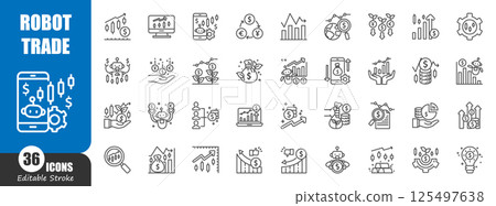 Robot trade and stock market . Financial outline icon . Editable stroke . Vector . Robot trade and stock market . Financial outline icon . Editable stroke . Vector . 125497638