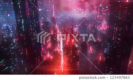 Christmas colorful background in futuristic digital style for your design. AI Generated 125497663