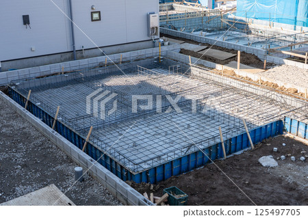 Site of foundation work for a detached house 125497705