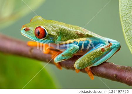 Colorful tree frog sits on a branch in a natural environment Colorful tree frog sits on a branch in a natural environment 125497735