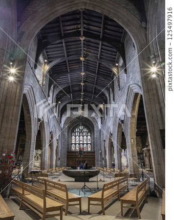 Architecture interior view of Newcastle Cathedral (Cathedral Church of St Nicholas). 125497916