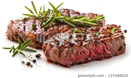 Fresh juicy delicious beef steak on a dark background. AI Generated 125498029