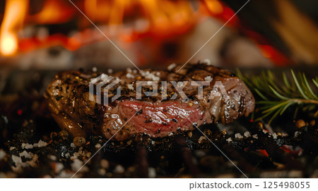 Fresh juicy delicious beef steak on a dark background. AI Generated 125498055