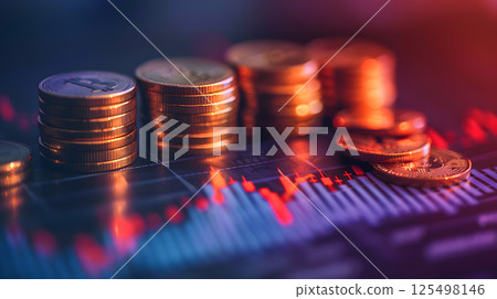 Finance, Bitcoin, charts and currency exchange, investment growth and capital investment. AI Generated 125498146