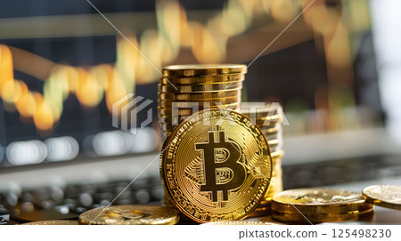 Finance, Bitcoin, charts and currency exchange, investment growth and capital investment. AI Generated 125498230