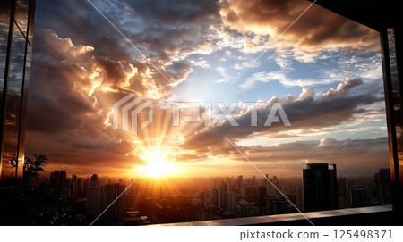 View of sunrise in the morning in the city View of sunrise in the morning in the city 125498371