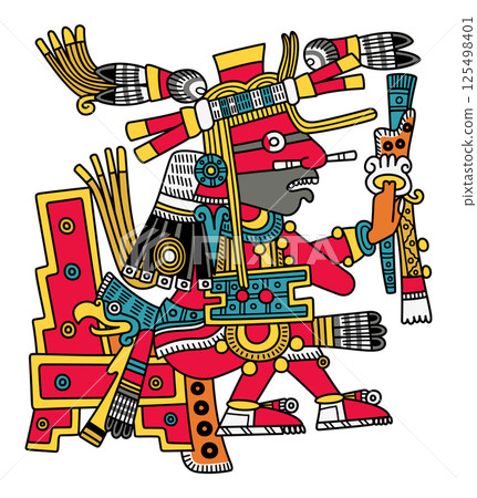 Xiuhtecuhtli, the Turquoise Lord, Aztec god of fire, heat and time. In Aztec mythology, the god of fire, light and the year, associated with the New Fire ceremony and the cyclical nature of time. 125498401