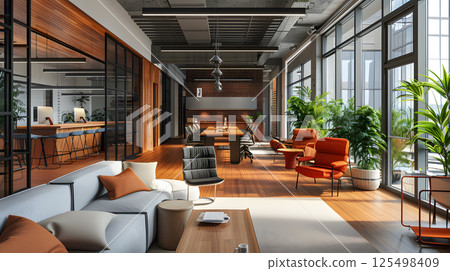 Coworking, a workspace for people working outside the office, a place for meetings. AI Generated 125498409