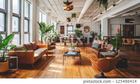 Coworking, a workspace for people working outside the office, a place for meetings. AI Generated 125498414