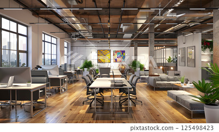 Coworking, a workspace for people working outside the office, a place for meetings. AI Generated 125498423
