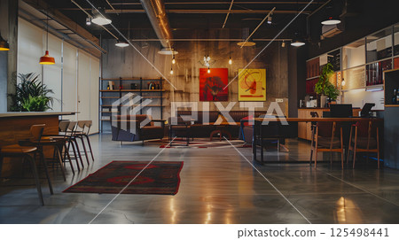 Coworking, a workspace for people working outside the office, a place for meetings. AI Generated 125498441