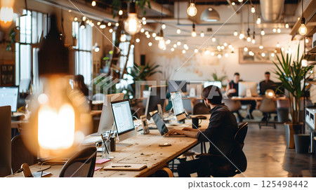 Coworking, a workspace for people working outside the office, a place for meetings. AI Generated 125498442