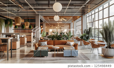 Coworking, a workspace for people working outside the office, a place for meetings. AI Generated 125498449