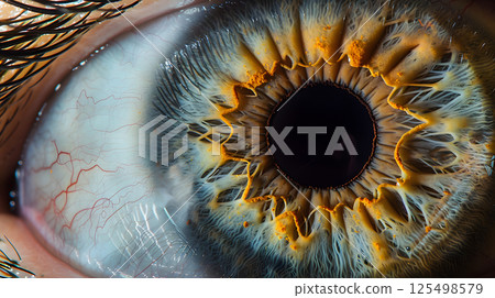 Human eye close-up, pupil and iris. AI Generated 125498579