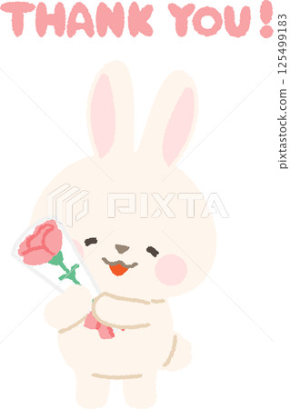 White rabbit holding a bouquet of carnations 125499183