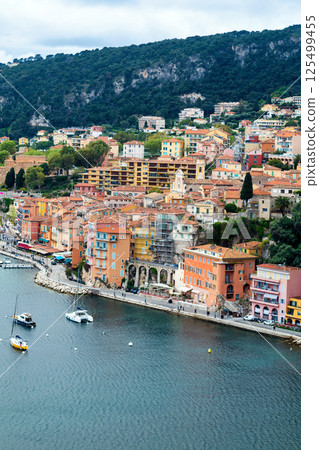 Villefranche sur Mer, France. aerial sea view. Idyllic village and nature 125499455