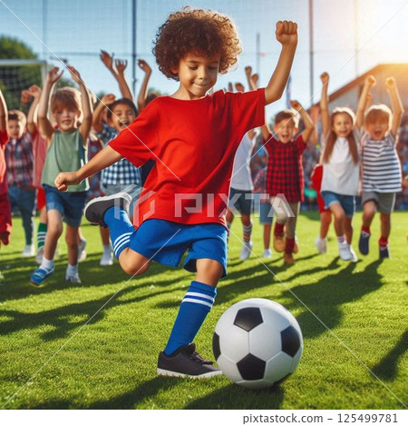 A boy playing football 125499781