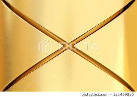 Abstract gold surface with intersecting embossed lines forming cross. Luxurious and minimal, ideal for high end product design, fashion elements, elegant backdrops 125499850